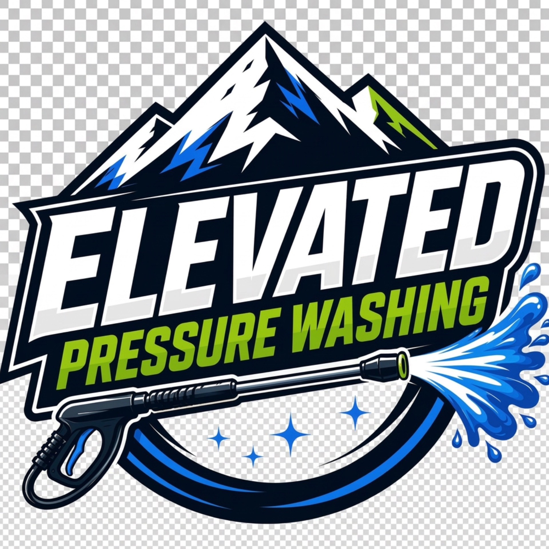 Elevated Pressure Washing logo — mountain crest in blue and lime